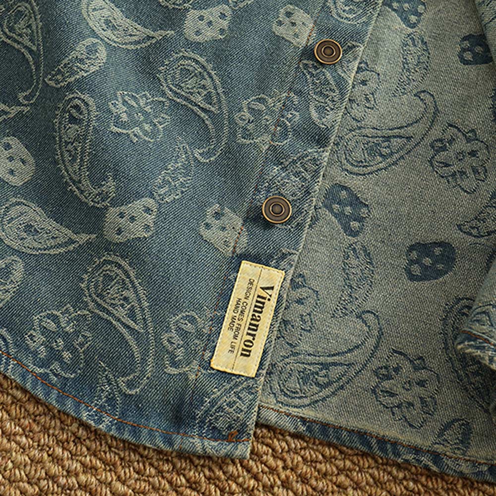 ヘビーウェイト　ペイズリー総柄ジャカードデニムシャツ