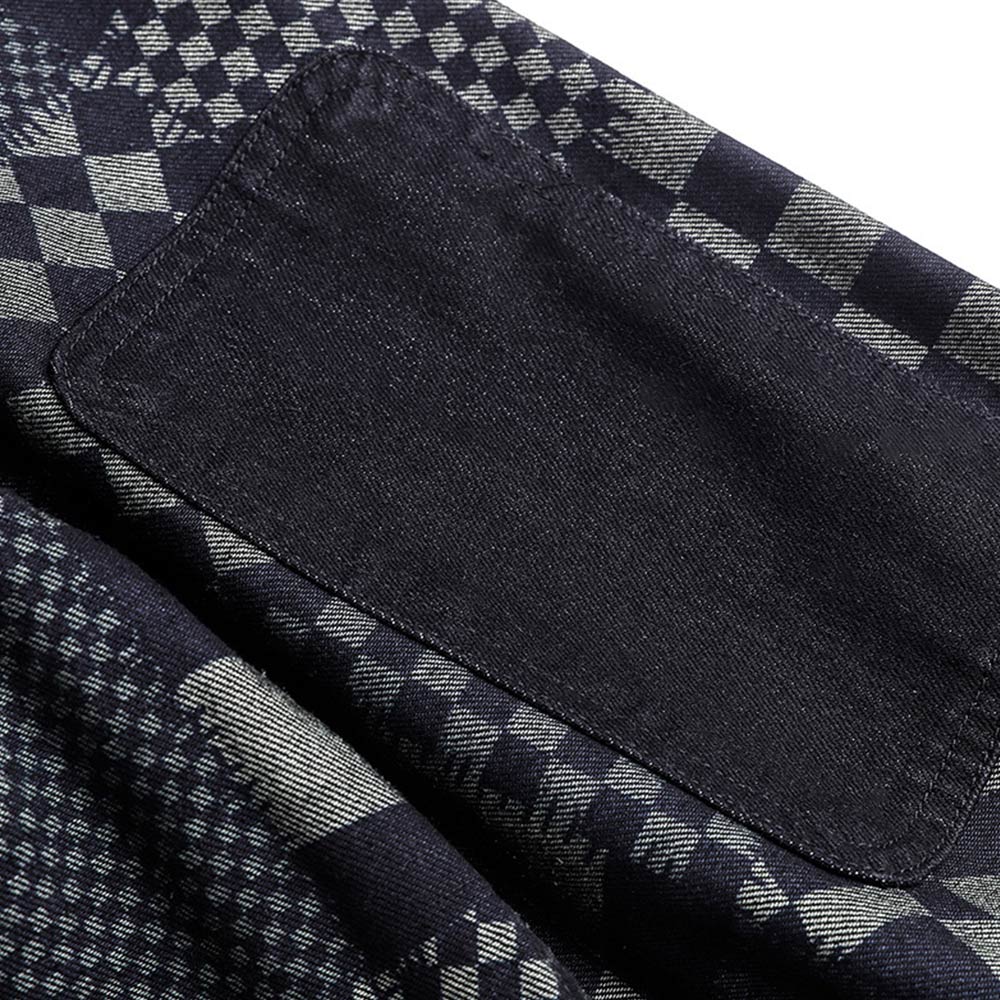 市松模様和風パッチワークデニムシャツ