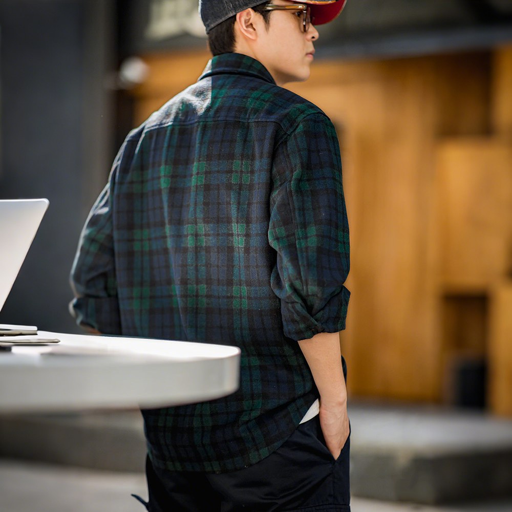 ウール混紡　ブラックウォッチ柄ワークシャツ