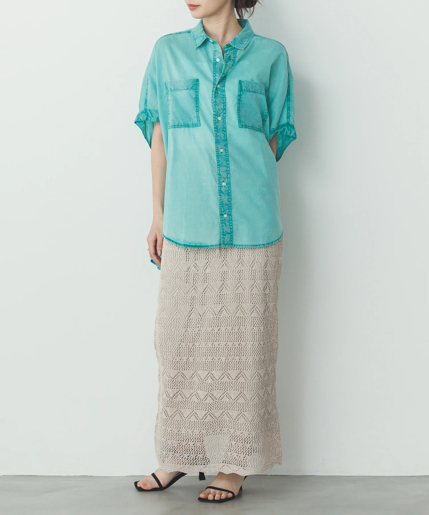 ペーパーヤーン 透かし編み ニットナロースカート