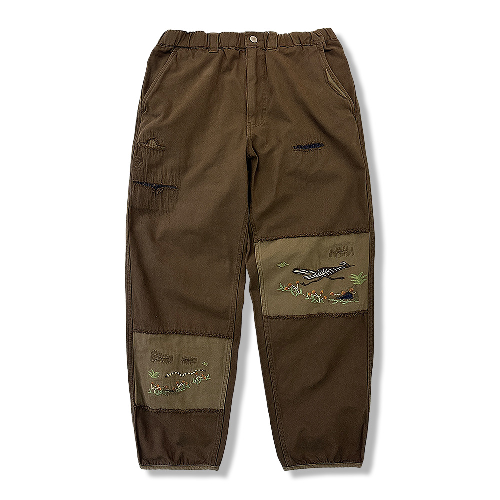 アメカジ　花鳥刺繍パッチワークカーゴパンツ