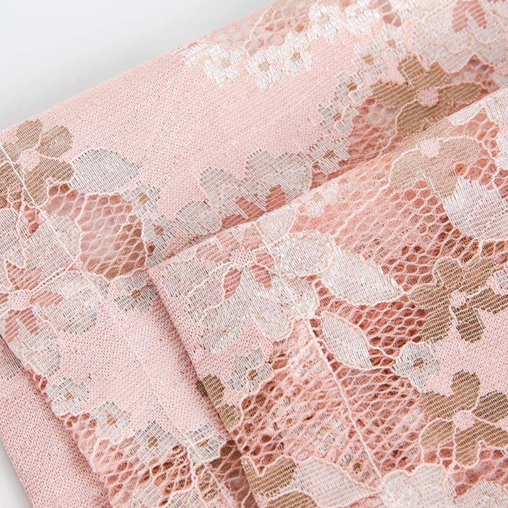 桜柄透かし彫りレース半袖シャツ