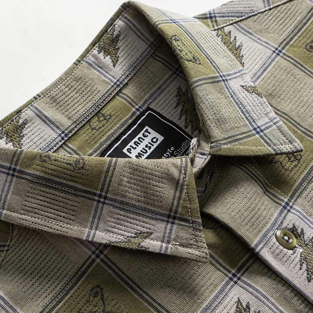 「熊×稲妻」ジャカードチェックシャツ