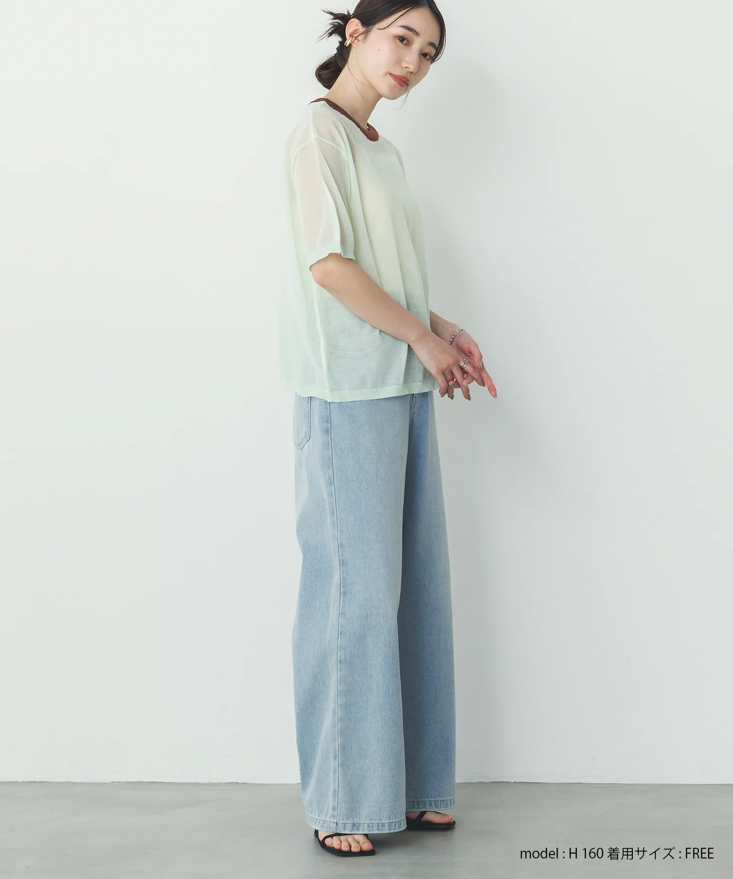 バイカラー シアー半袖ニット