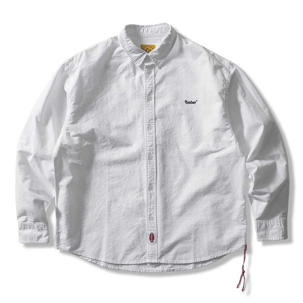 クリーンフィット刺繍　オックスフォードレッドテープ付き長袖シャツ