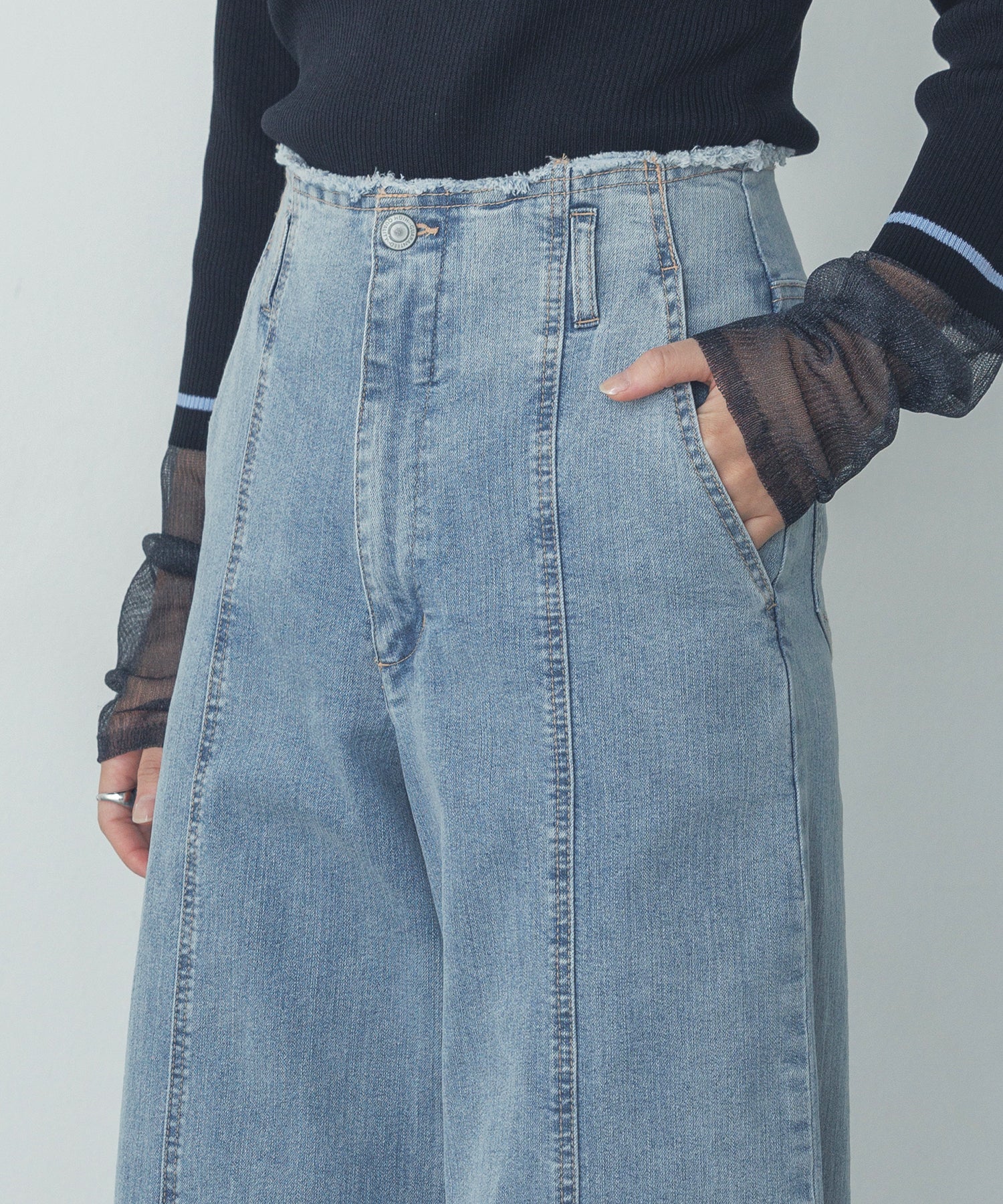 デニム/ツイル ハイウエストワイドパンツ