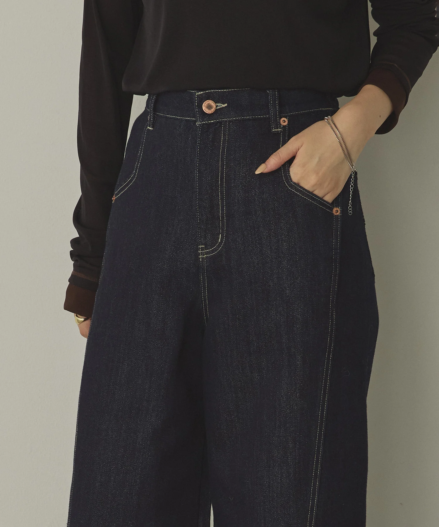 スラブデニム/ラメ ワイドパンツ　