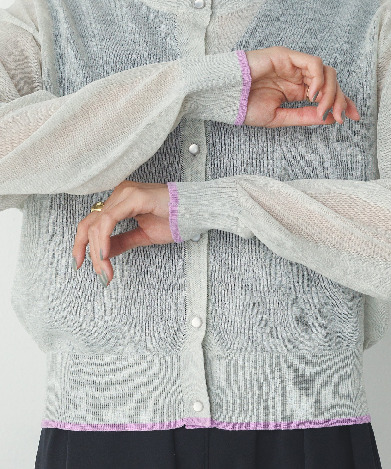 バイカラー シアーニットカーデ