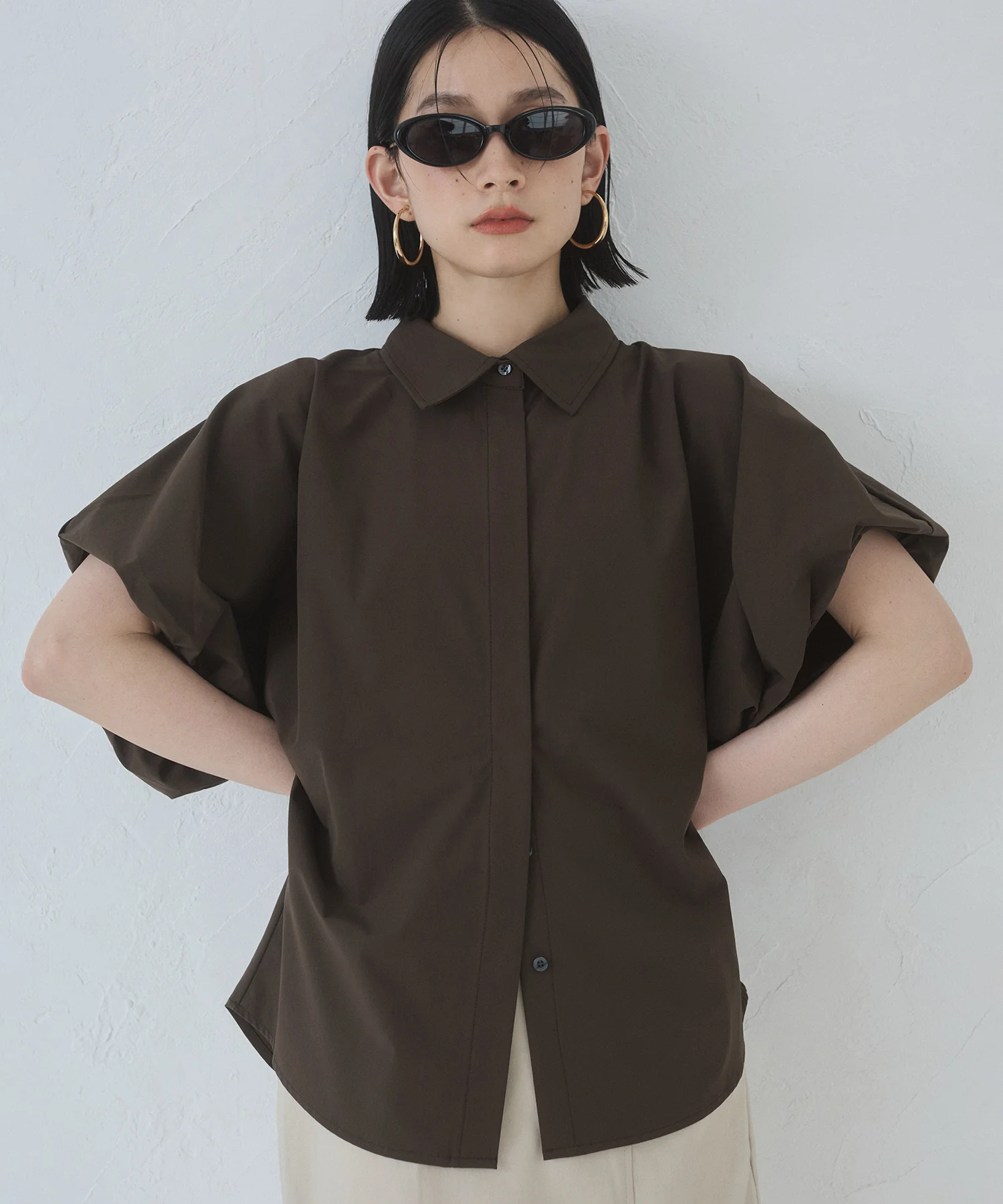 【接触冷感】 パフスリーブシャツ