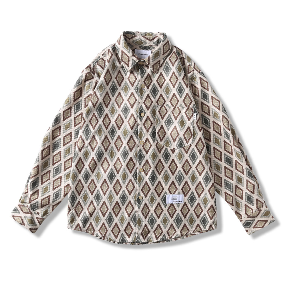 和風 　幾何学模様コーデュロイシャツ
