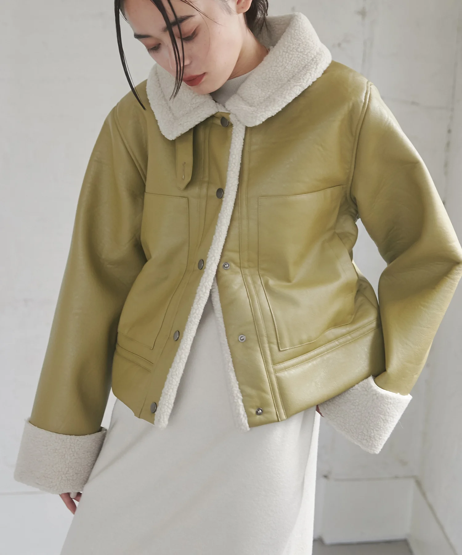 フェイクレザー×ボア ブルゾン